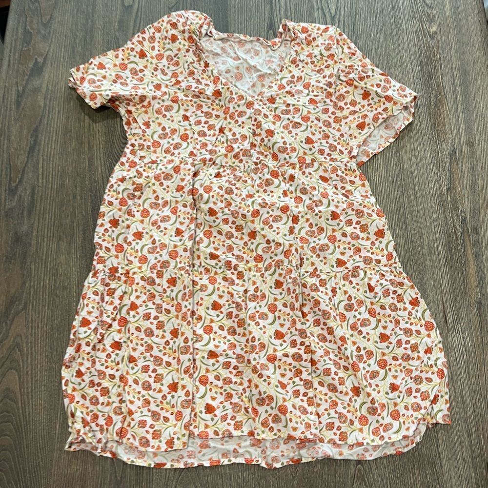 Old Navy Kids V-Neck Mini Swing Dress Floral Short Sleeves Multicolor Size M